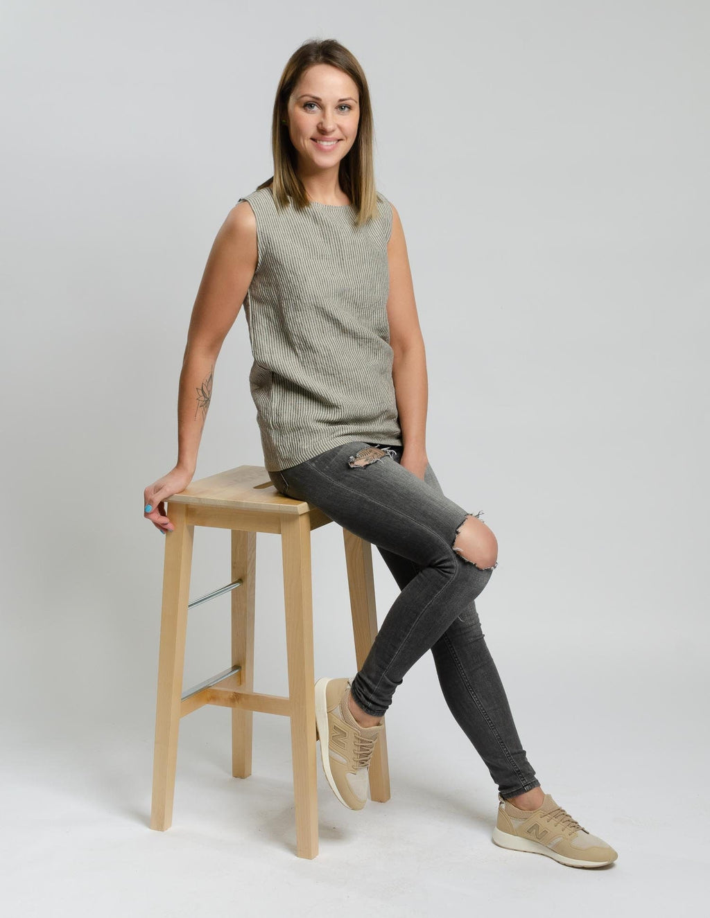 MONIKA Linen top | Grey stripes