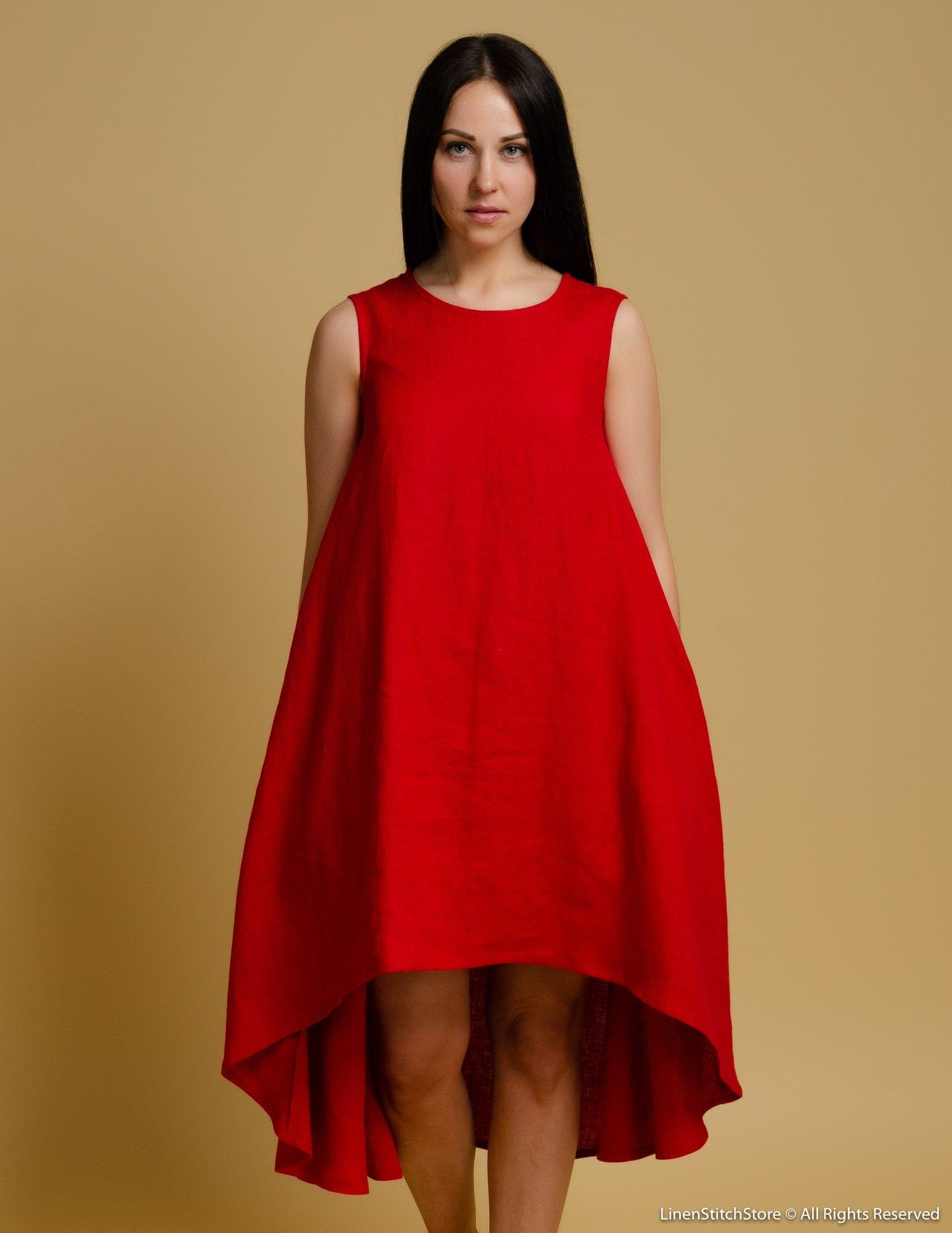 FLORA Linen dress | Bright red