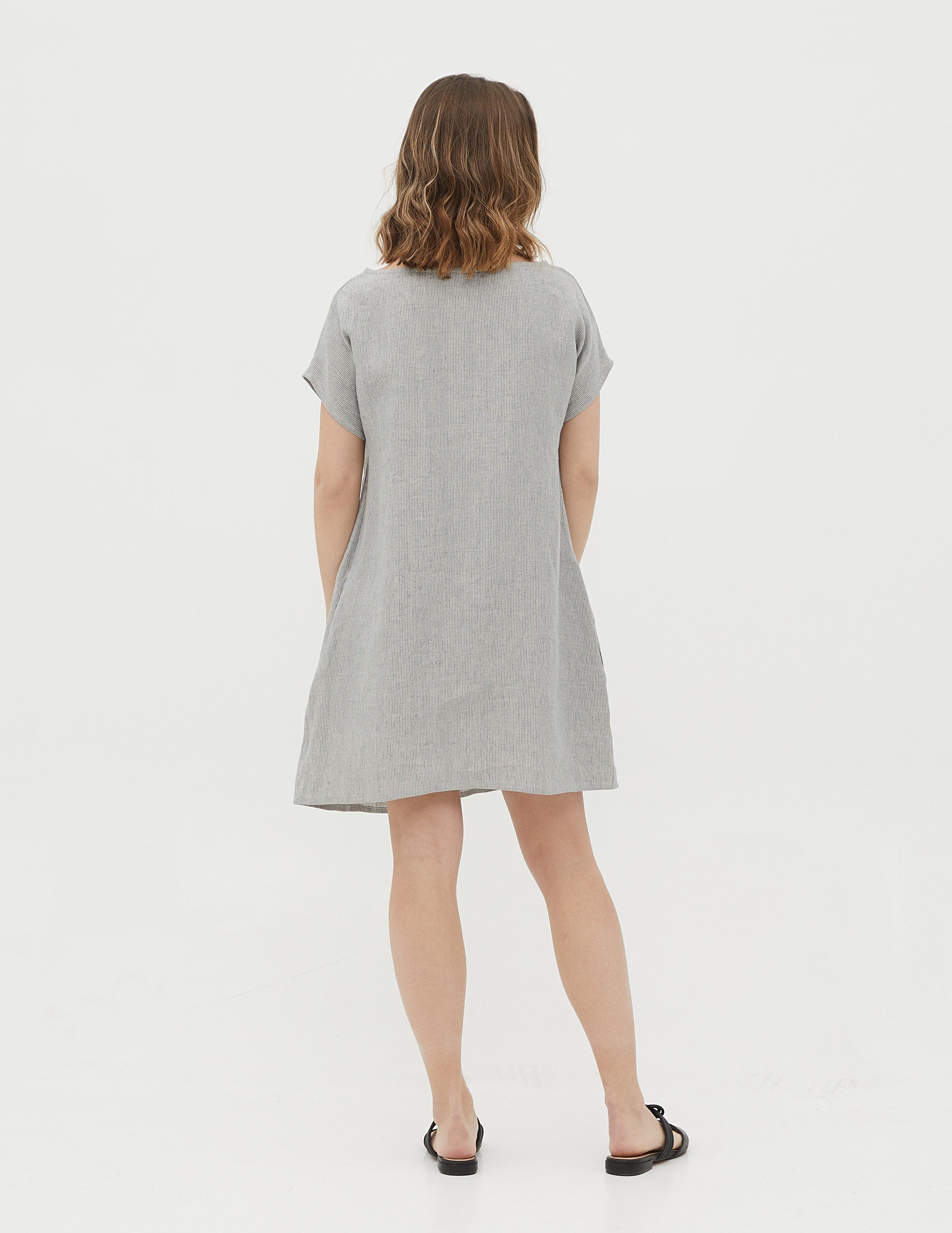 SANDRA Linen dress | Navy stripes