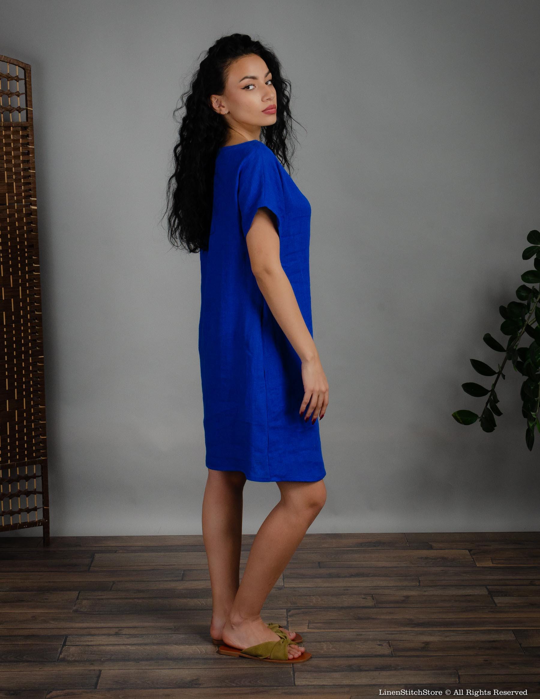 SANDRA Linen dress | Deep blue