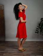 MEGHAN Linen dress | Bright red