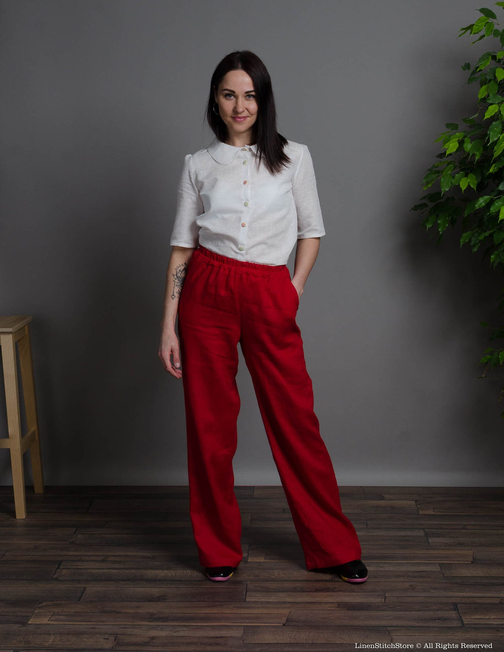 LESLIE Linen pants | Bright red