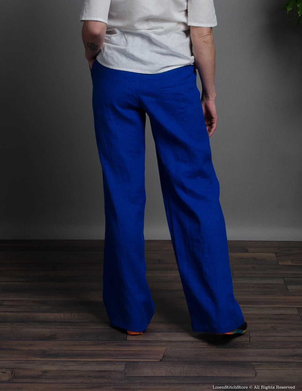 LESLIE deep blue wide-leg linen pants