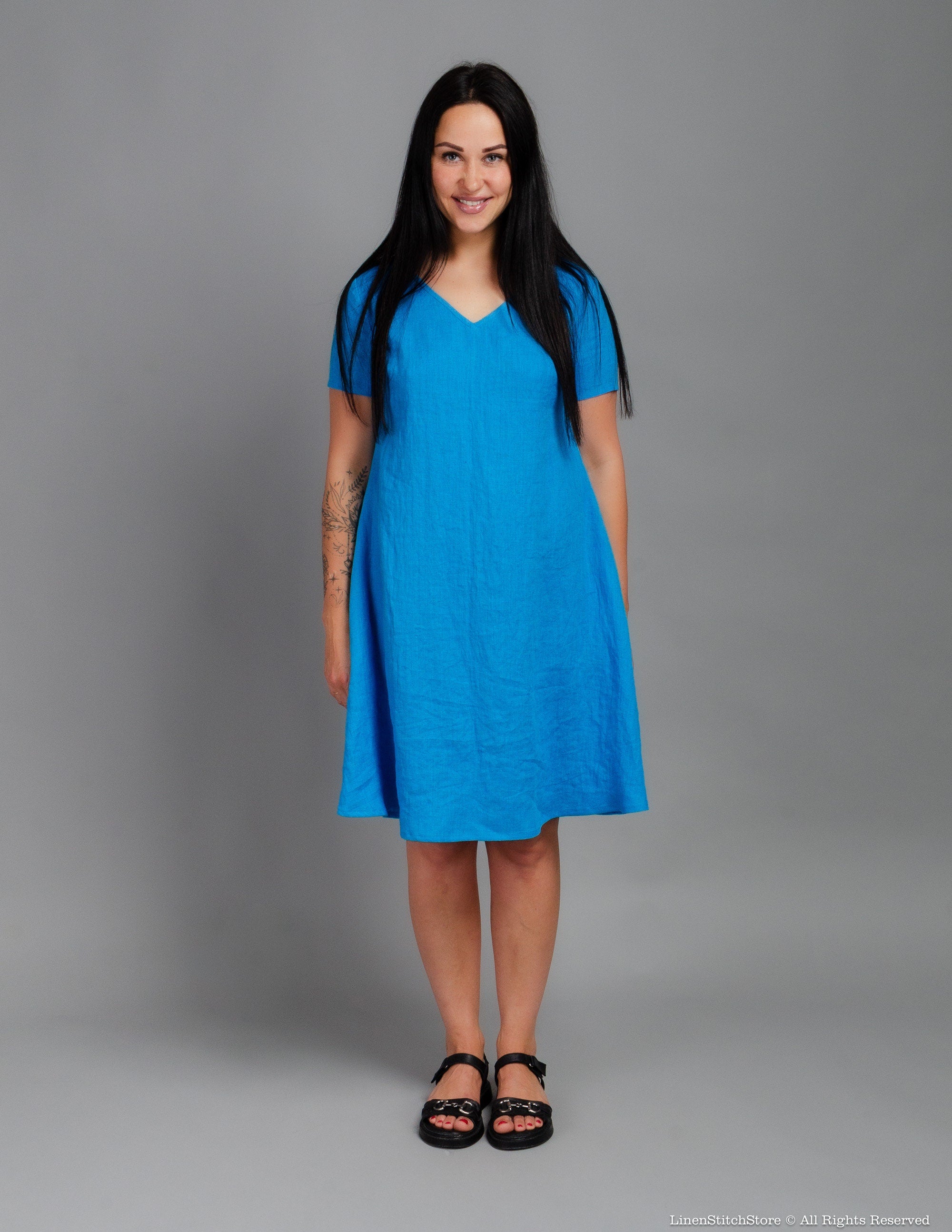KIMBERLY Linen dress | Caribbean blue