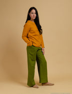 LESLIE Wide-leg linen pants | Olive green