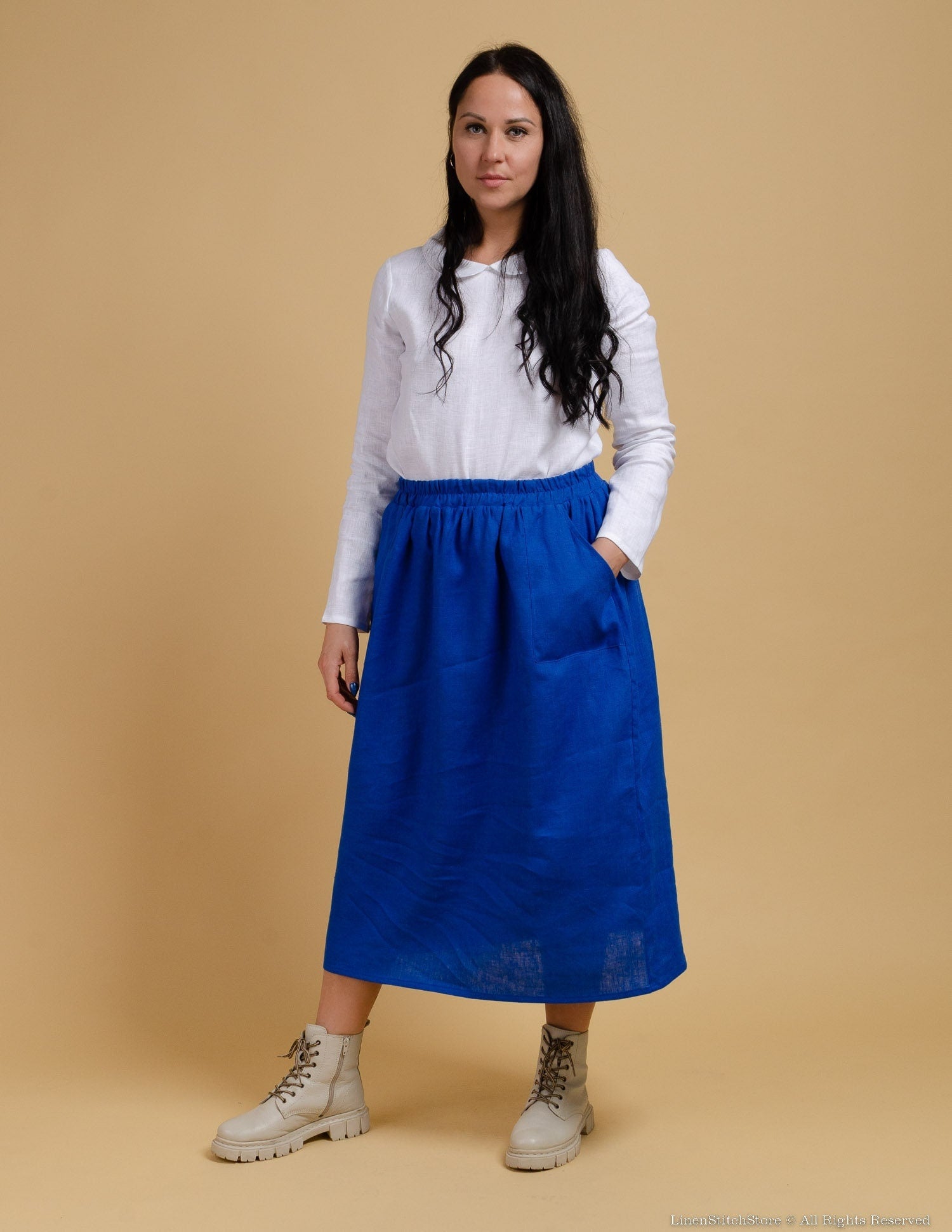 VALERIA  linen skirt | Deep blue
