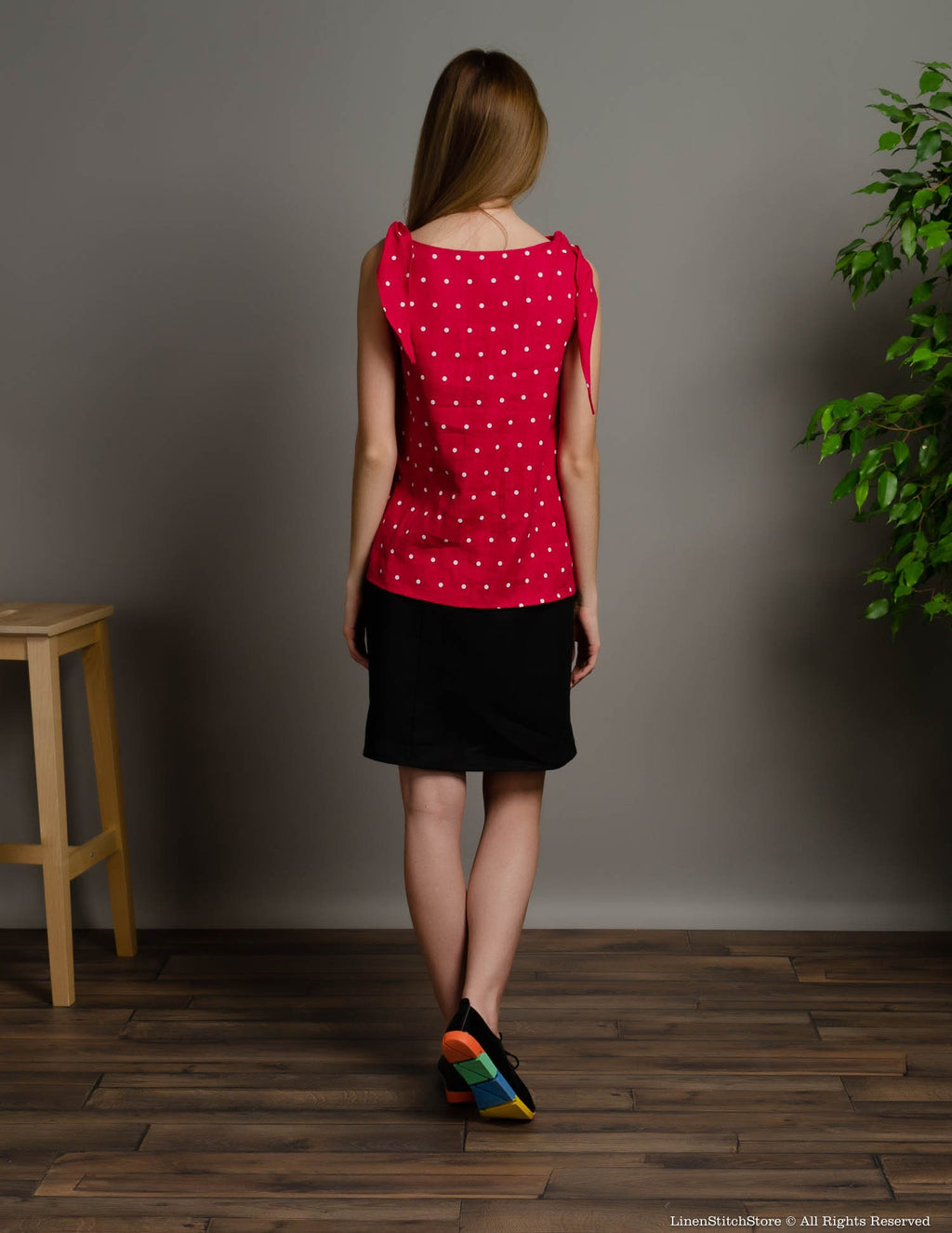 OLIVIA linen top | Raspberry dots