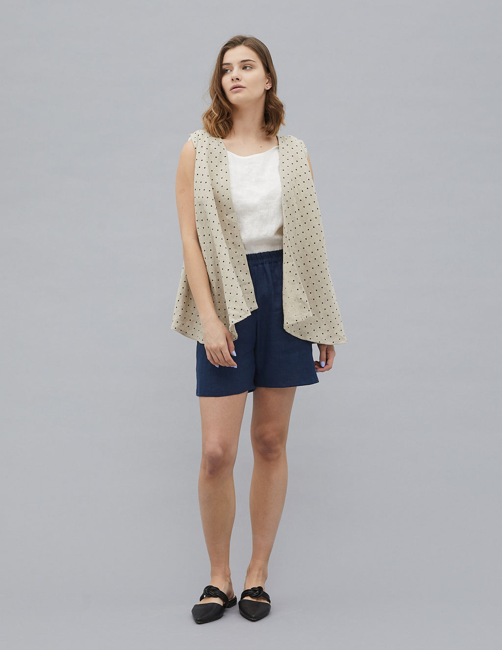 SUNY Linen vest | Natural dots