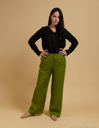 LESLIE Wide-leg linen pants | Olive green