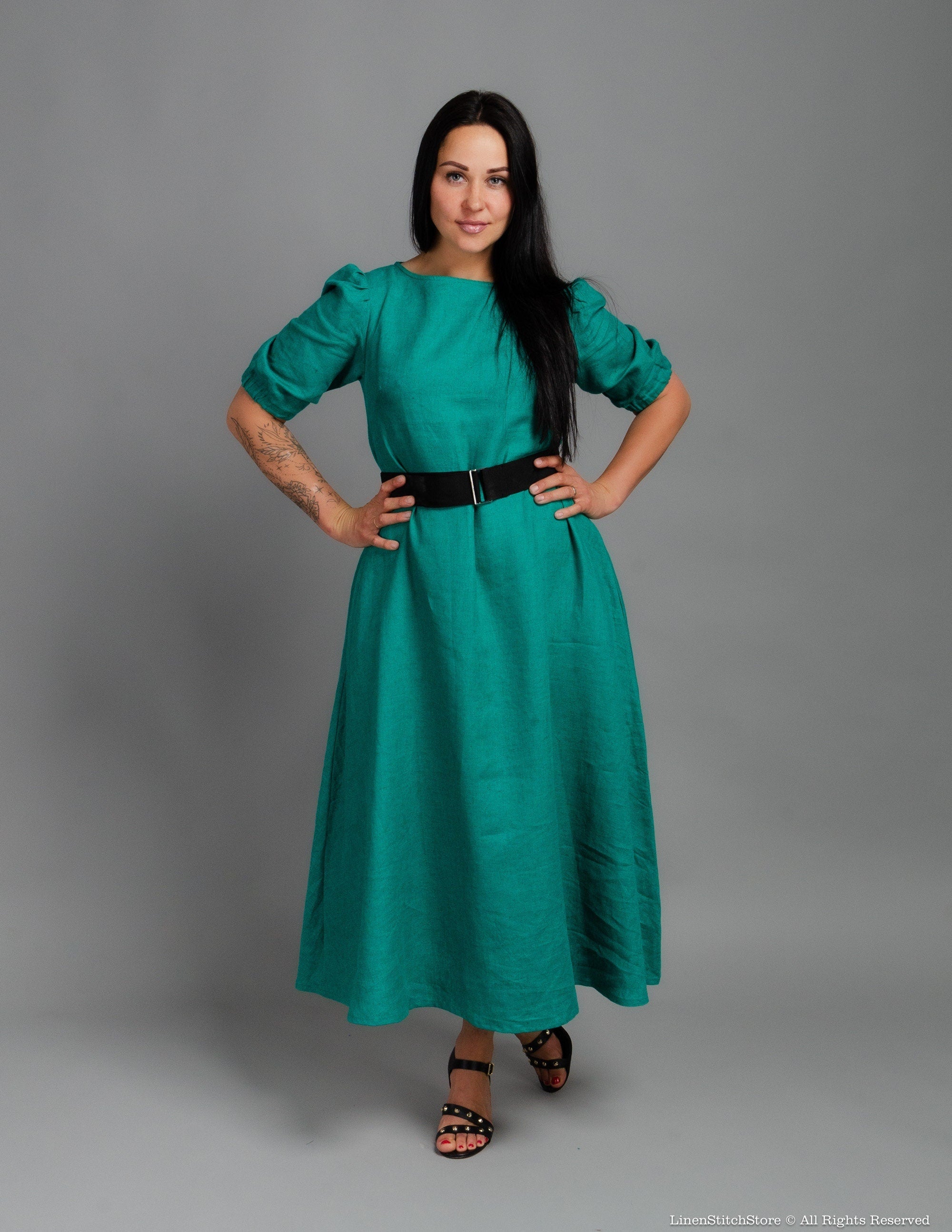 LOVE long linen dress | Emerald green