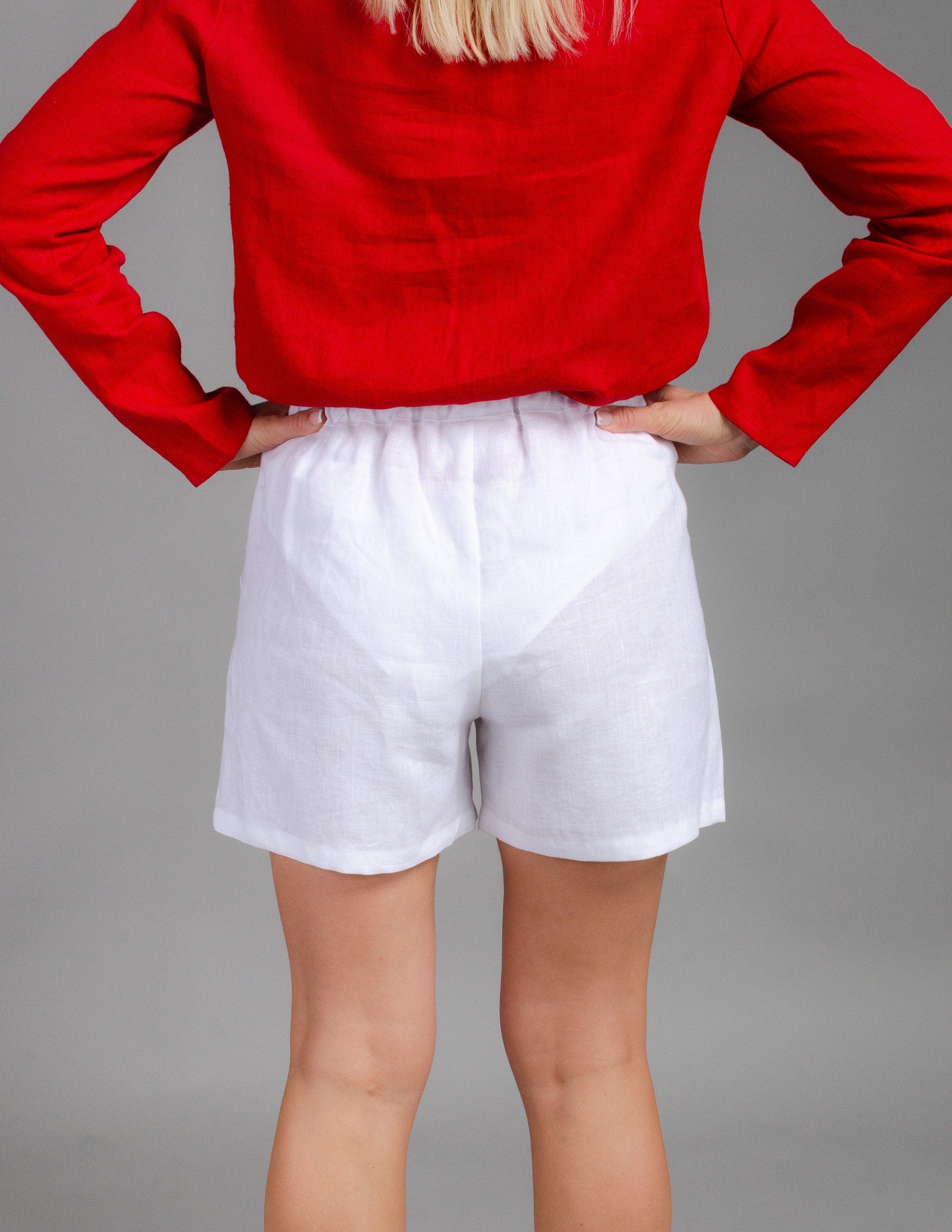 TAMARA white loose linen shorts