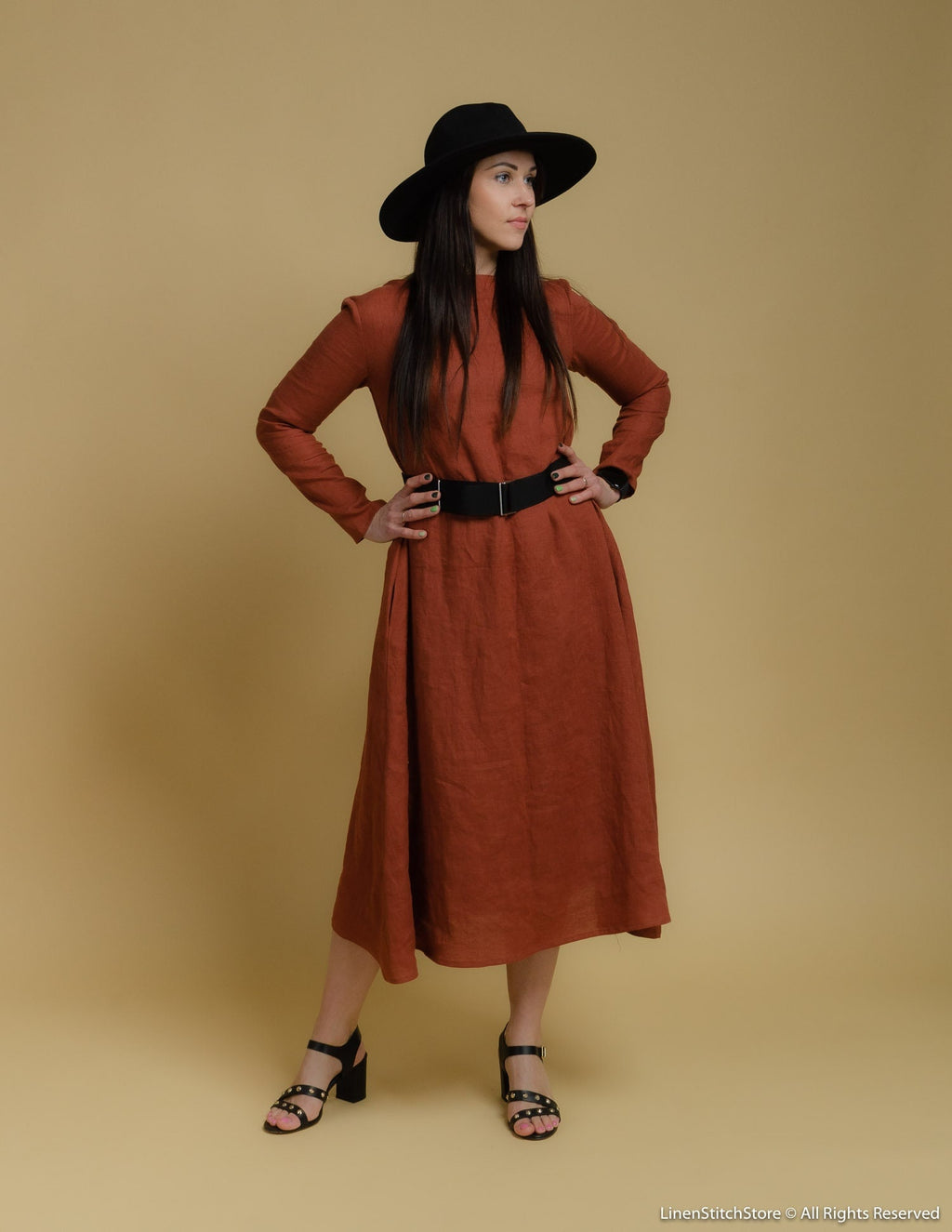 SARAH long linen dress | Hazelnut brown