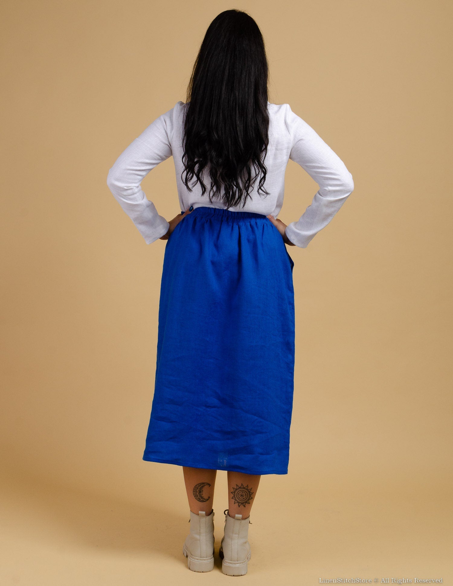VALERIA  linen skirt | Deep blue