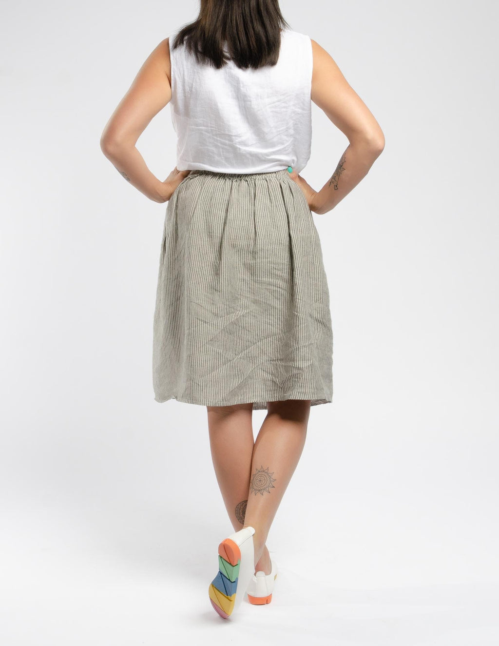 LILIA Linen skirt | Grey stripes