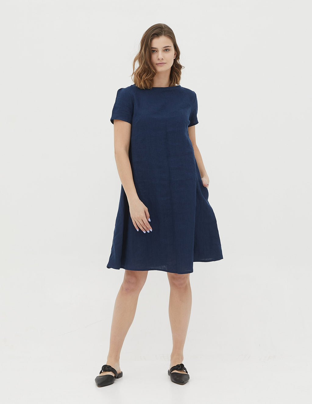 MEGHAN Linen dress | Navy blue