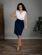 MILANA Wrap linen skirt | Navy blue