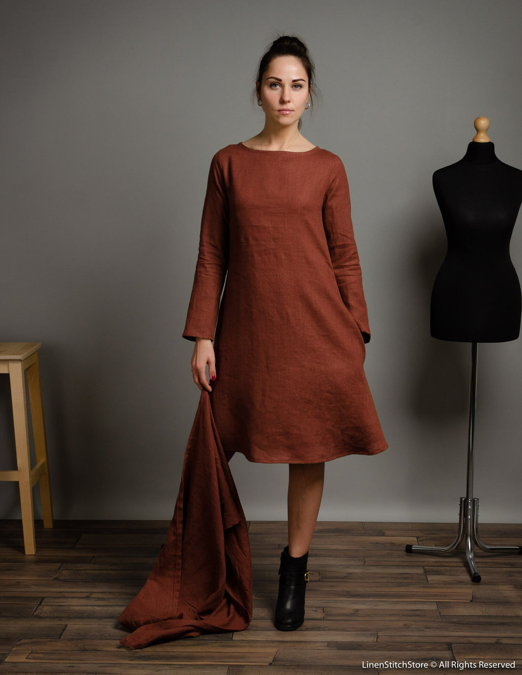 VERONICA Linen dress | Hazelnut brown