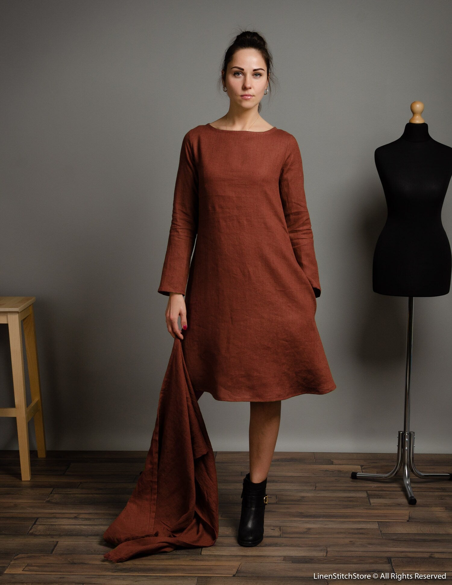 VERONICA Linen dress | Hazelnut brown