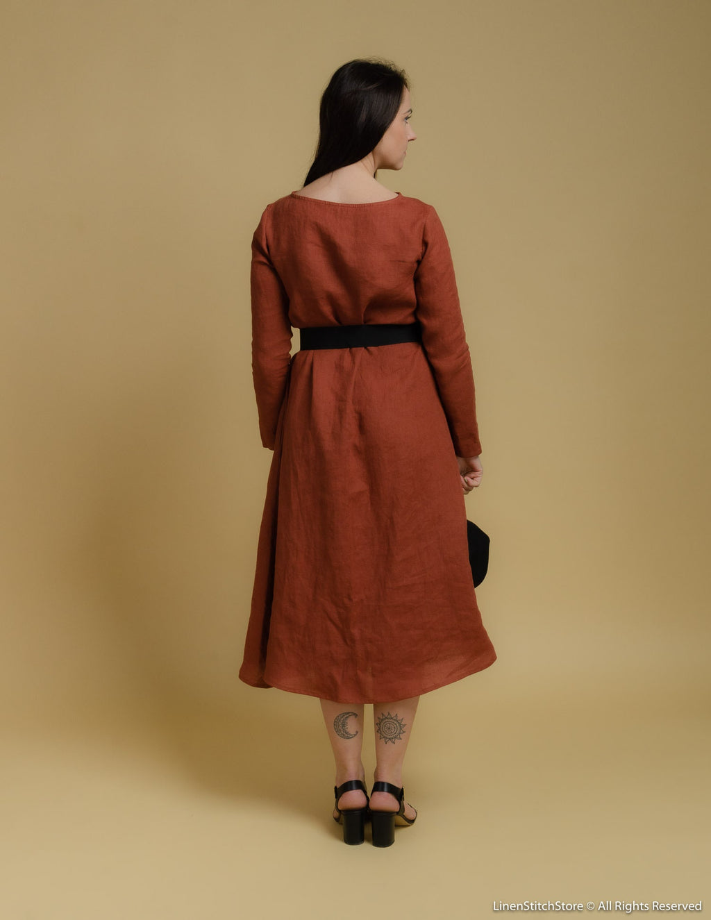 SARAH long linen dress | Hazelnut brown