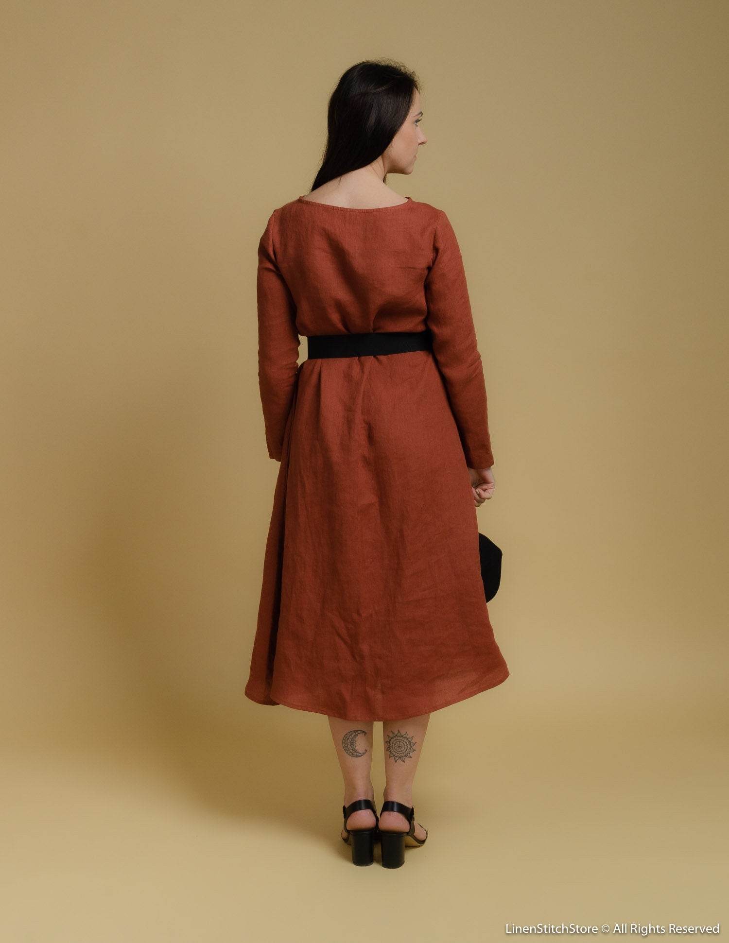 SARAH long linen dress | Hazelnut brown