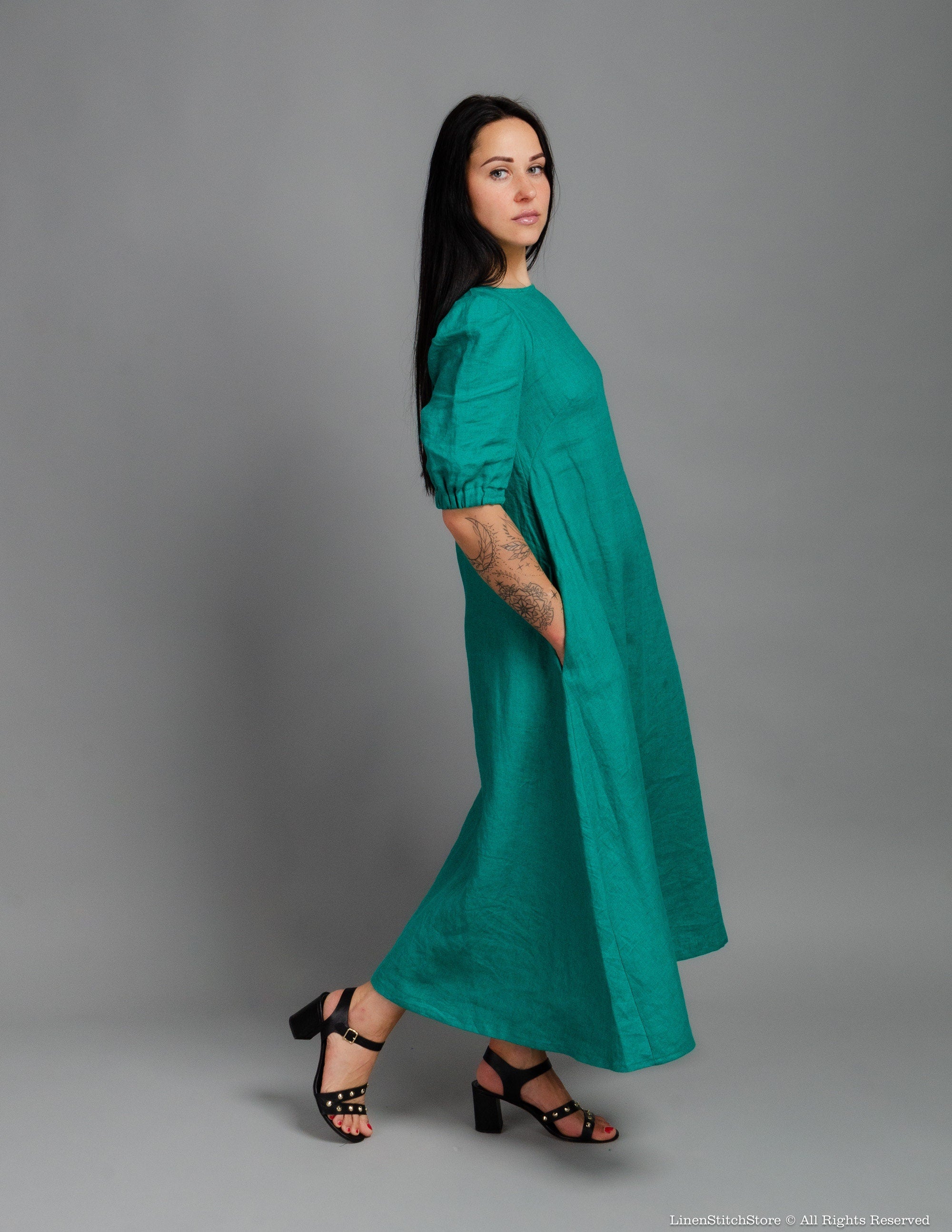LOVE long linen dress | Emerald green