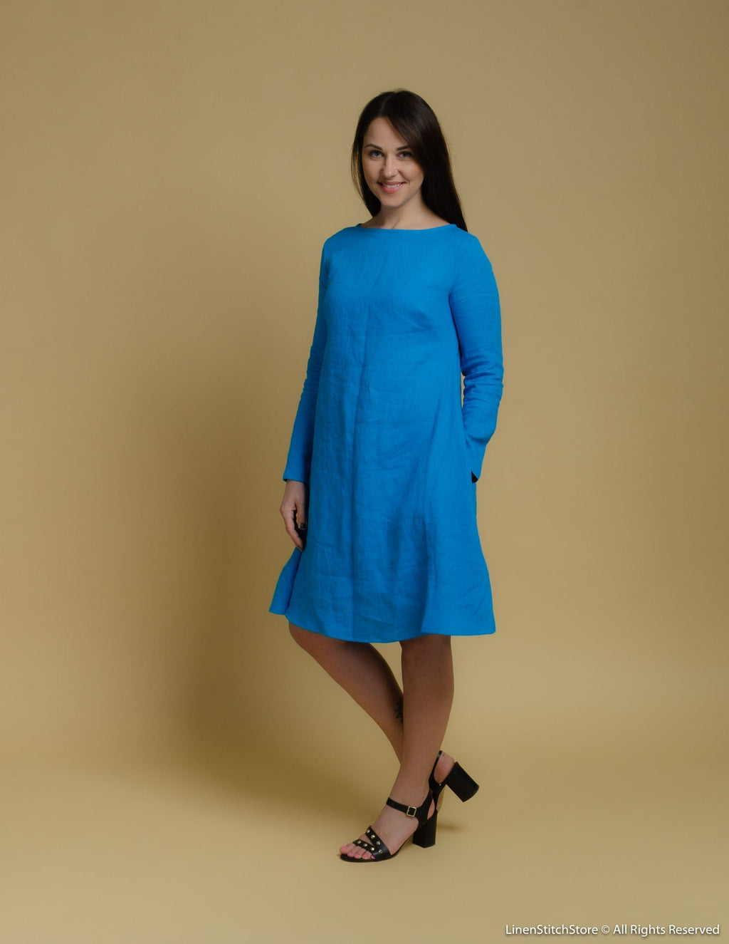 VERONICA Linen dress | Caribbean blue