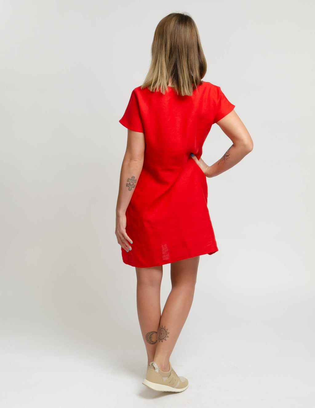 SANDRA Red short  linen summer dress