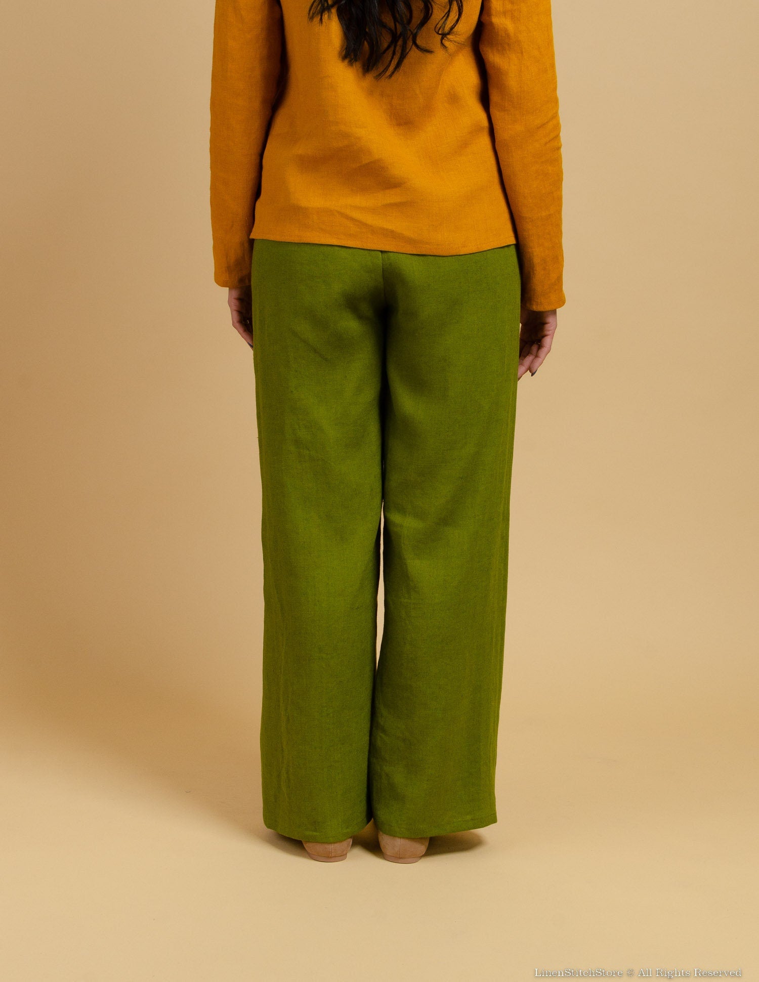 LESLIE Wide-leg linen pants | Olive green