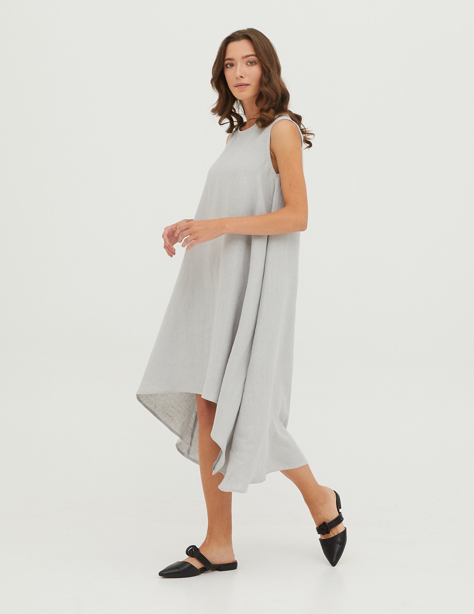 FLORA Linen dress |Light grey