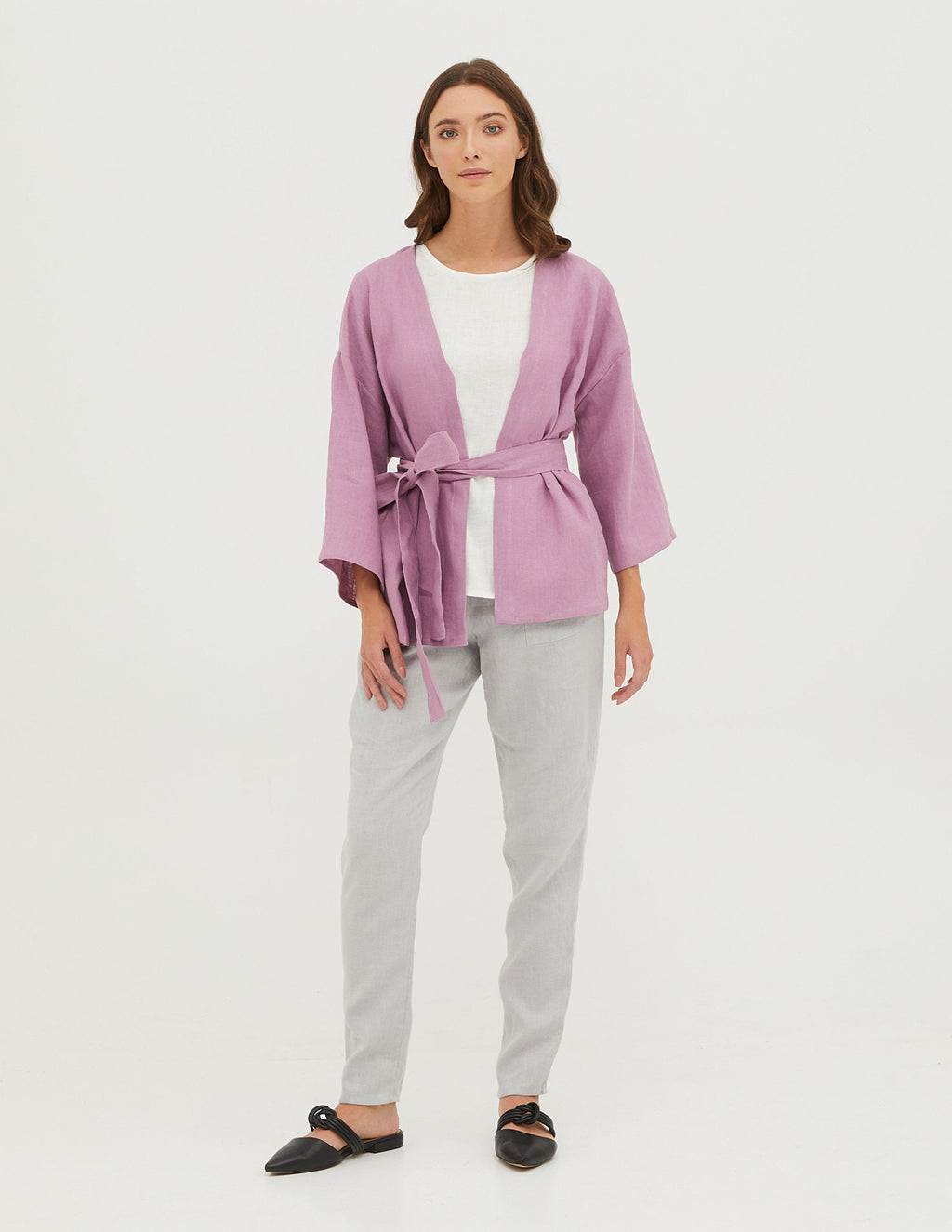 CAROLINA Wrap linen blazer with | Light purple
