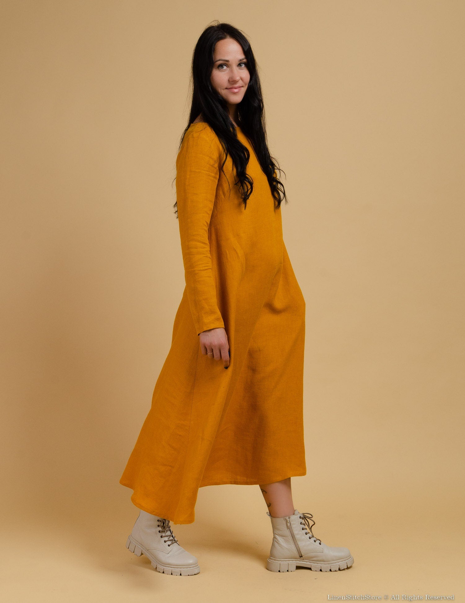 SARAH Linen dress | Mustard