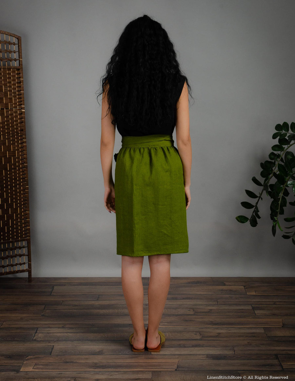 MILANA  Wrap linen skirt | Olive