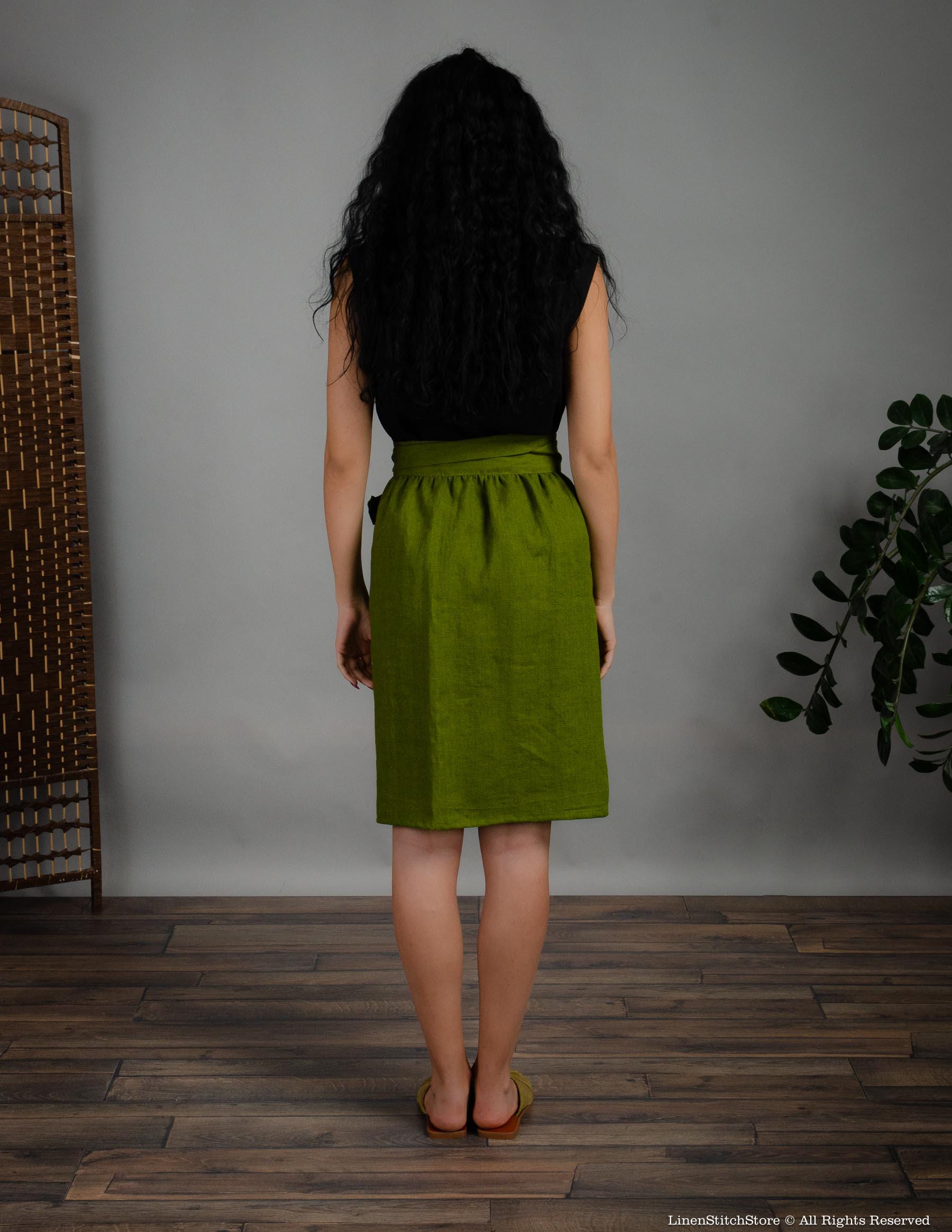 MILANA  Wrap linen skirt | Olive