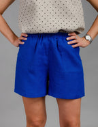 TAMARA deep blue loose linen shorts