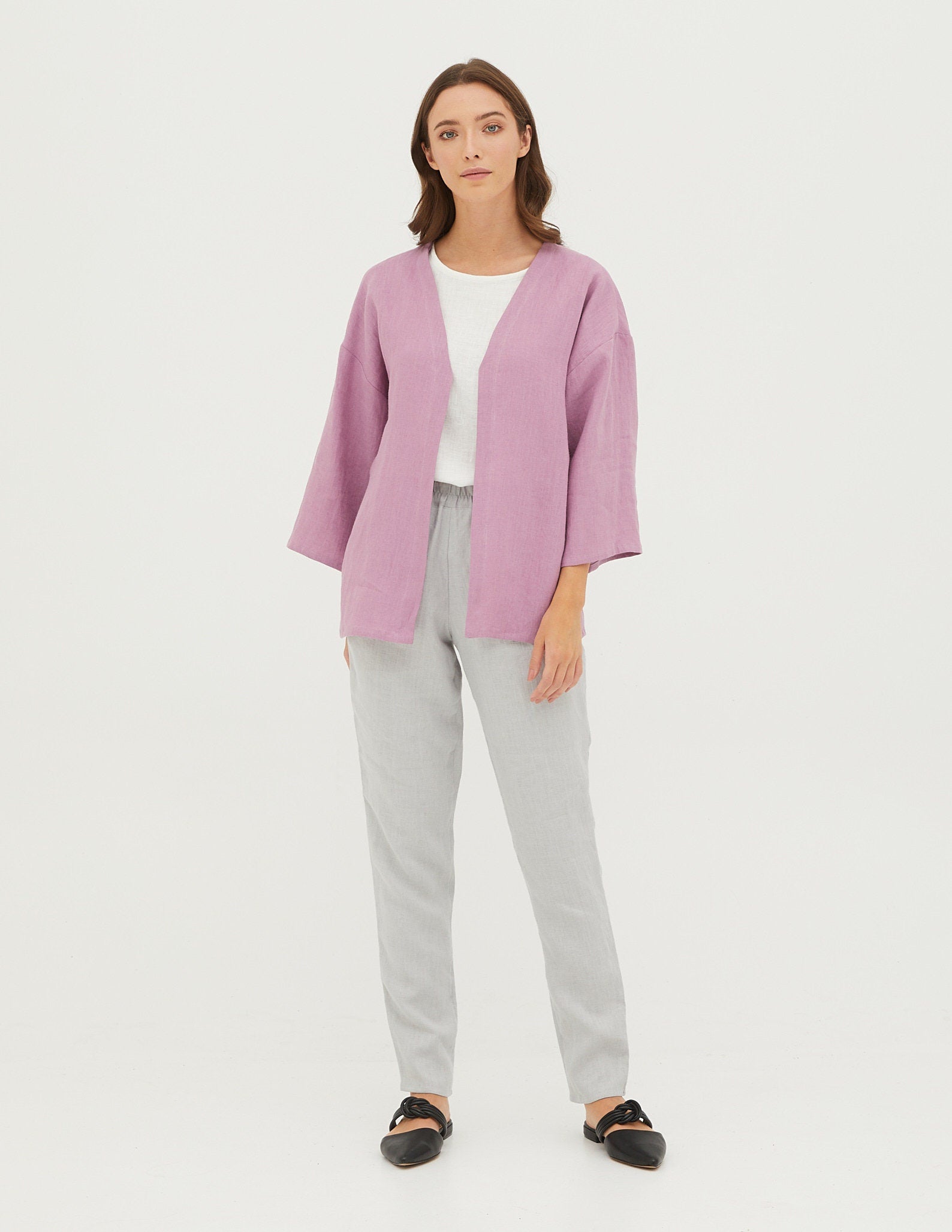 CAROLINA Wrap linen blazer with | Light purple