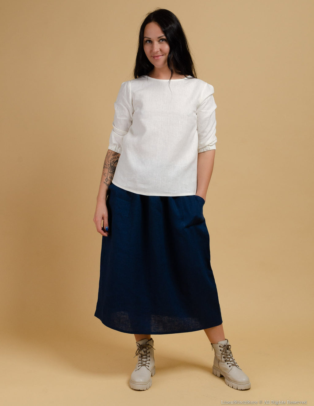VALERIA linen skirt | Navy blue