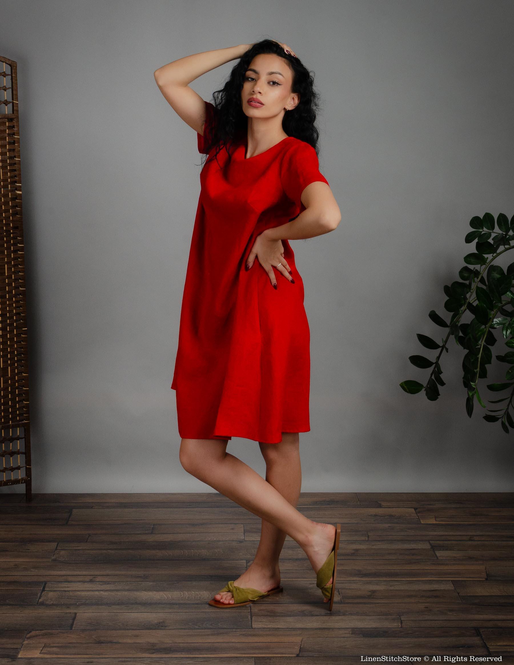 MEGHAN Linen dress | Bright red