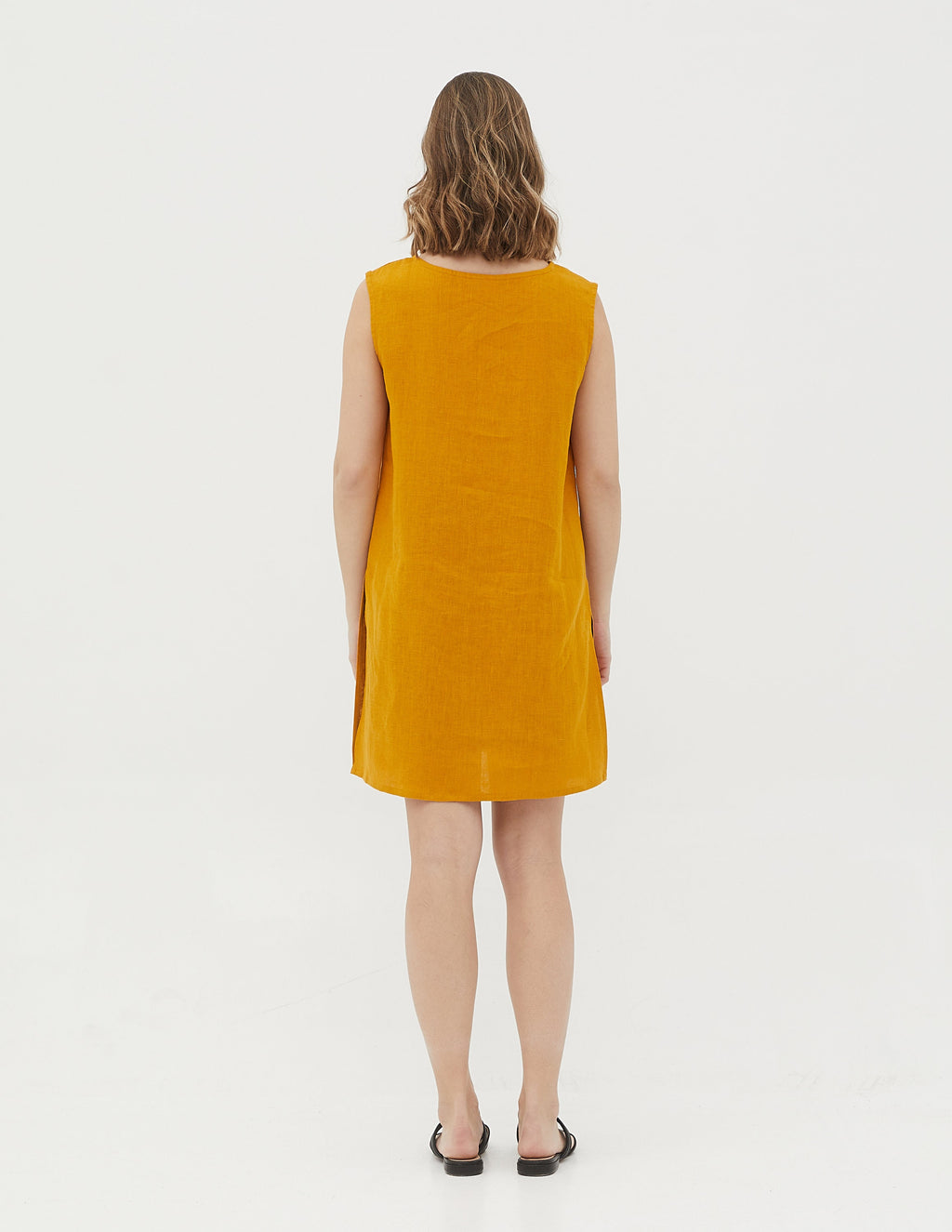 MARISA long linen sleeveless top with rise splits, sleeveless linen top, hight splits