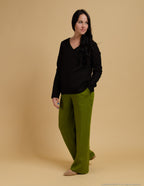 LESLIE Wide-leg linen pants | Olive green