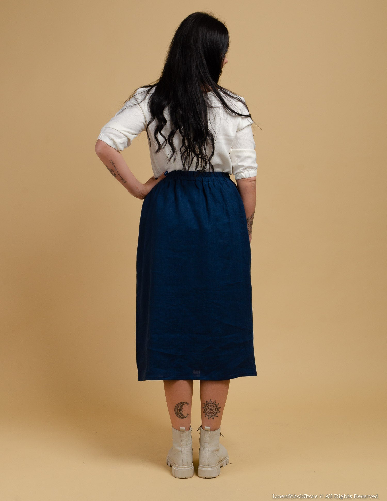 VALERIA linen skirt | Navy blue