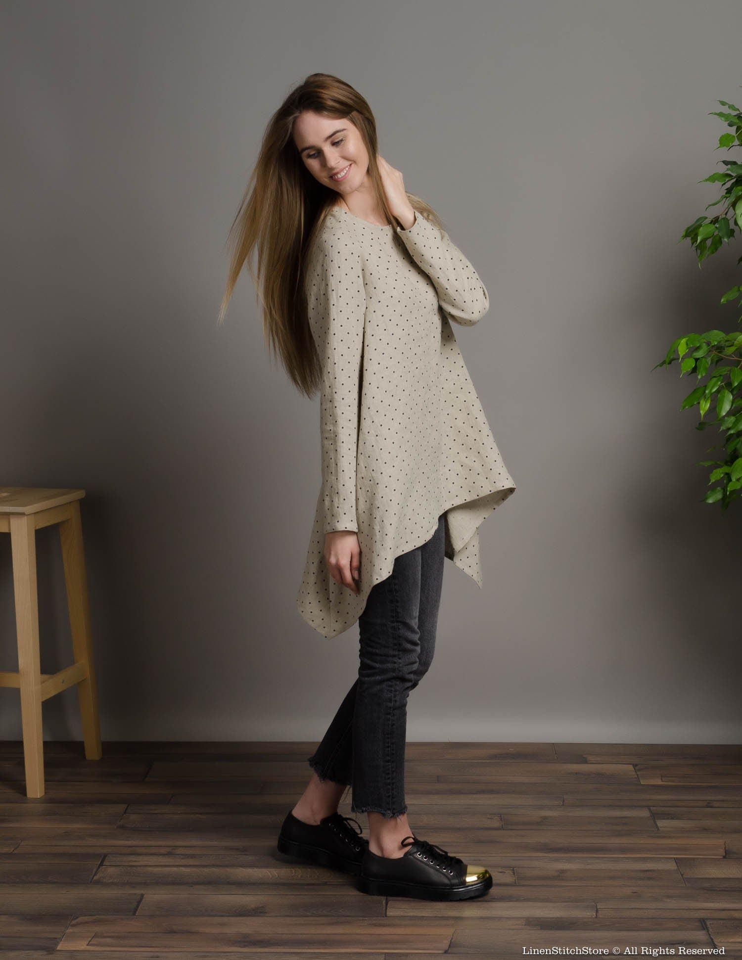 AURORA Linen tunic | Natural dots