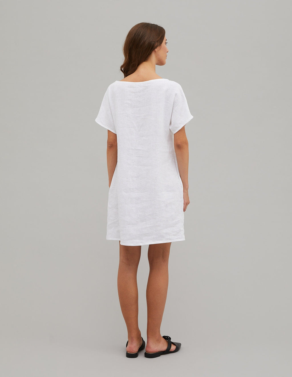 SANDRA White short sleeve linen summer dress