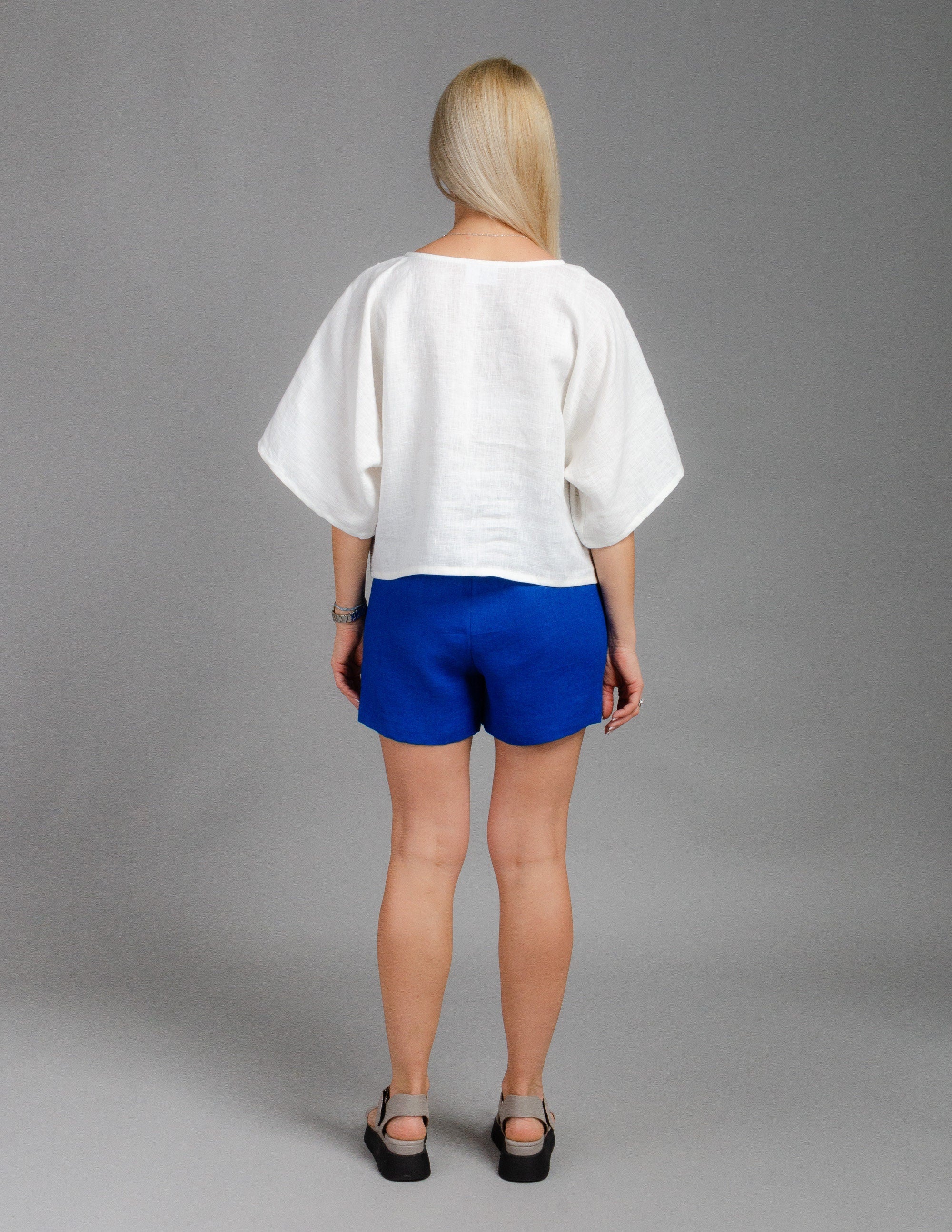 TAMARA deep blue loose linen shorts