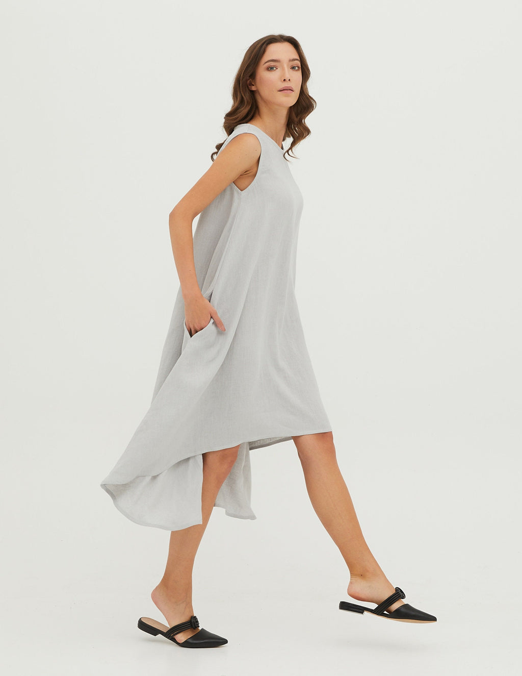 FLORA Linen dress |Light grey