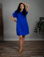 SANDRA Linen dress | Deep blue
