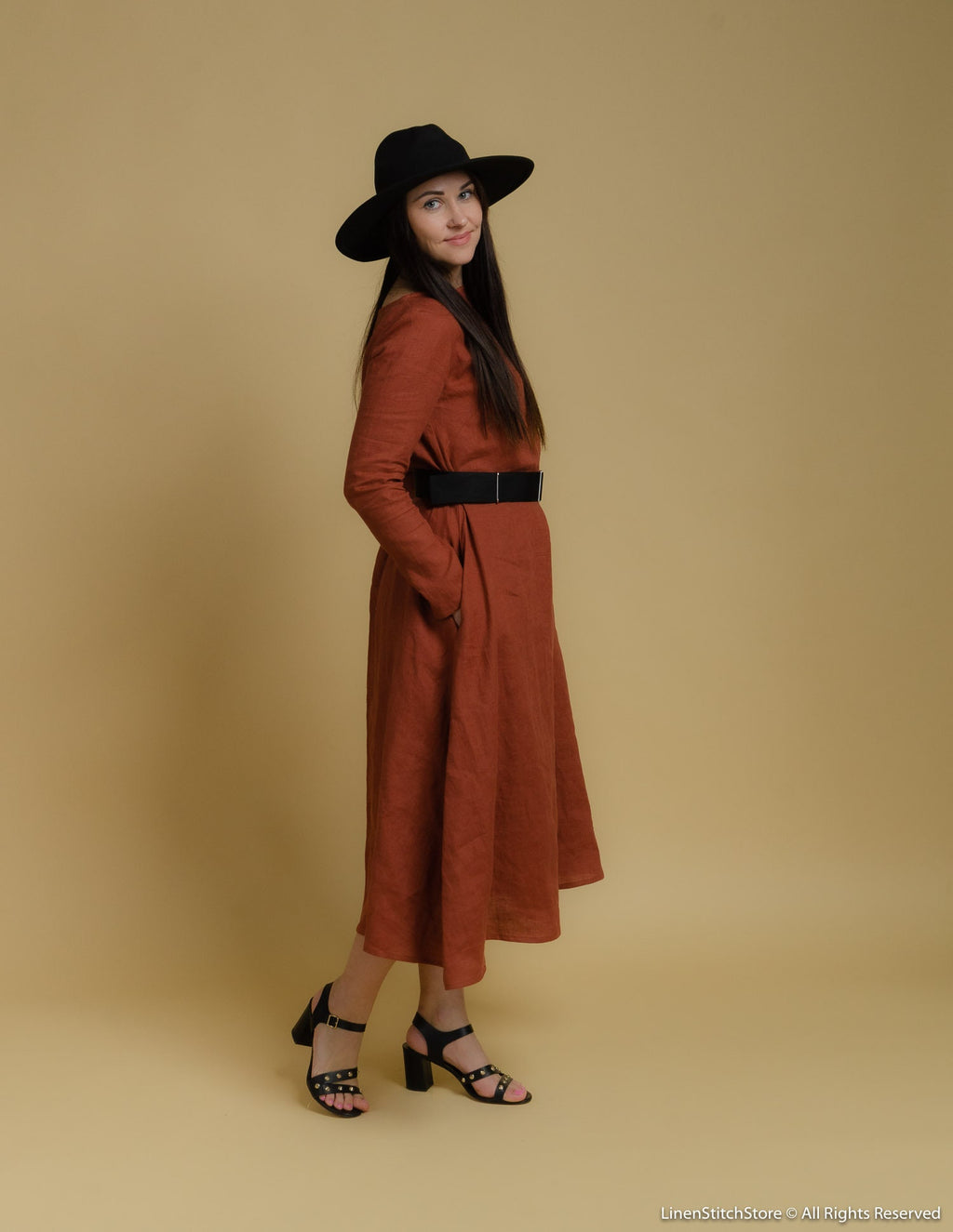 SARAH long linen dress | Hazelnut brown