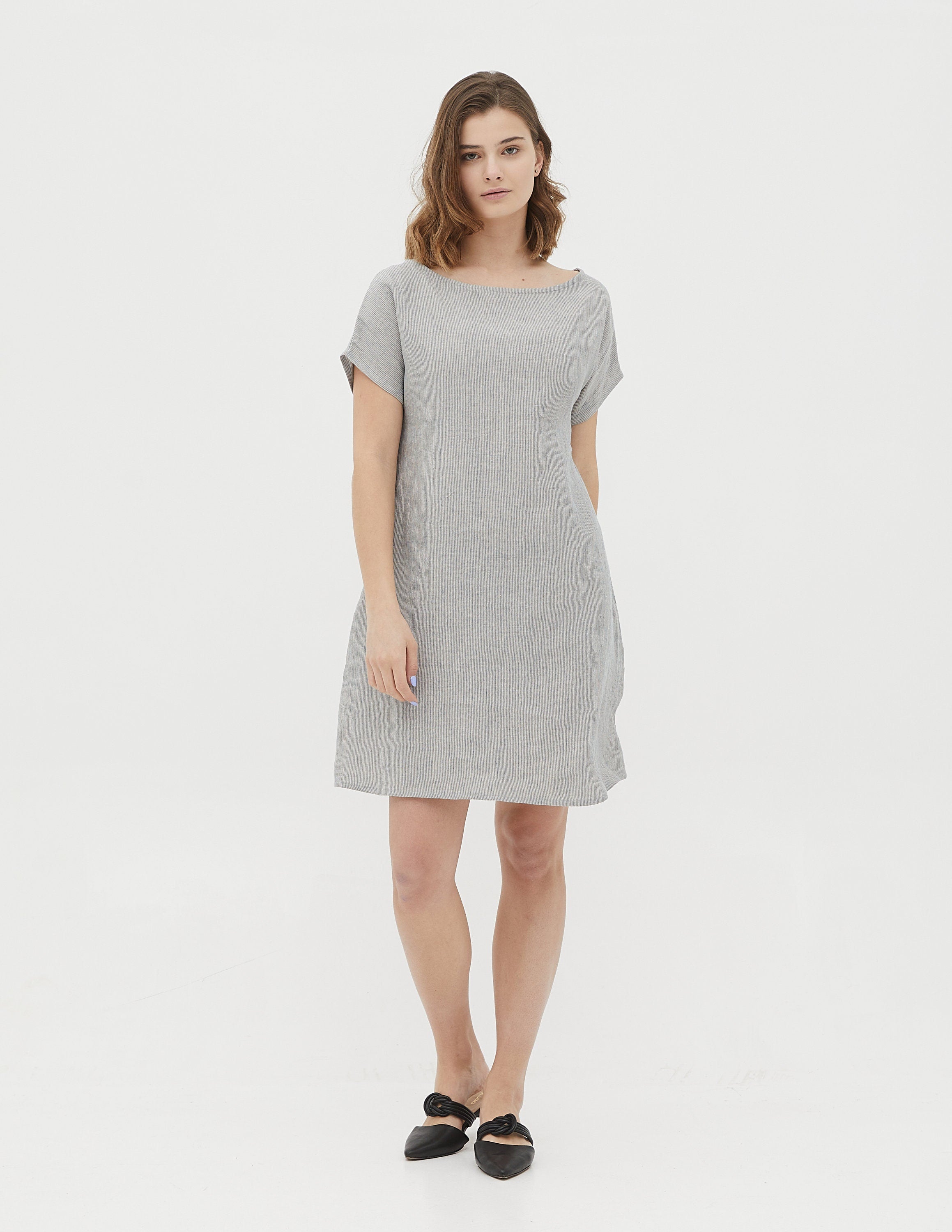SANDRA Linen dress | Navy stripes