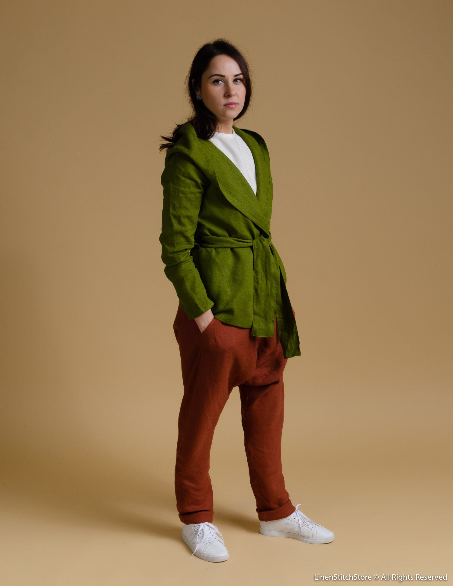 ALEXANDRA Linen hoodie | Olive