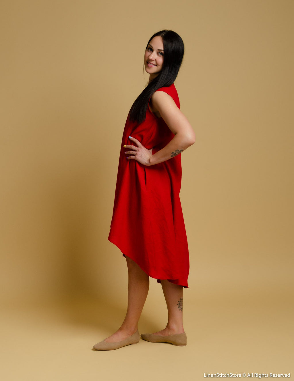 FLORA Linen dress | Bright red