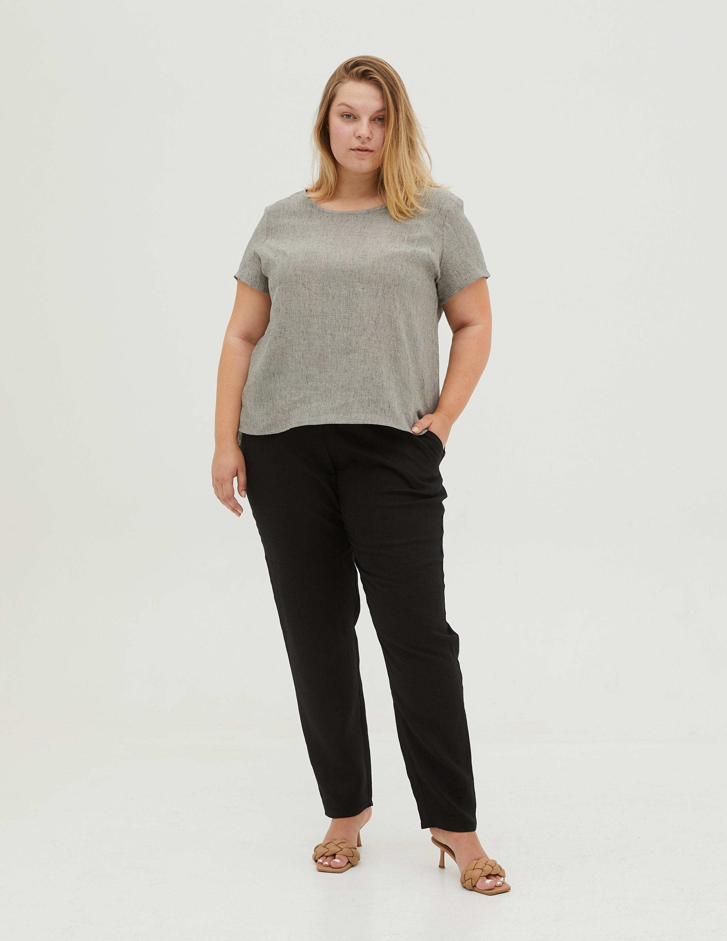 DEBORAH Linen top | Grey stripes